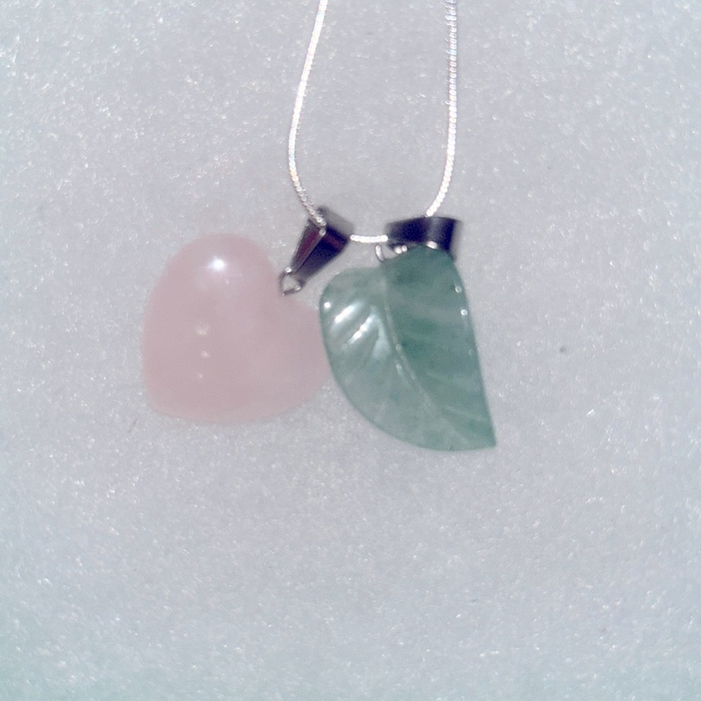 Hippie Boho Jade Leaf 🍃 and Heart ❤️ Sterling Silver 18” Necklace
